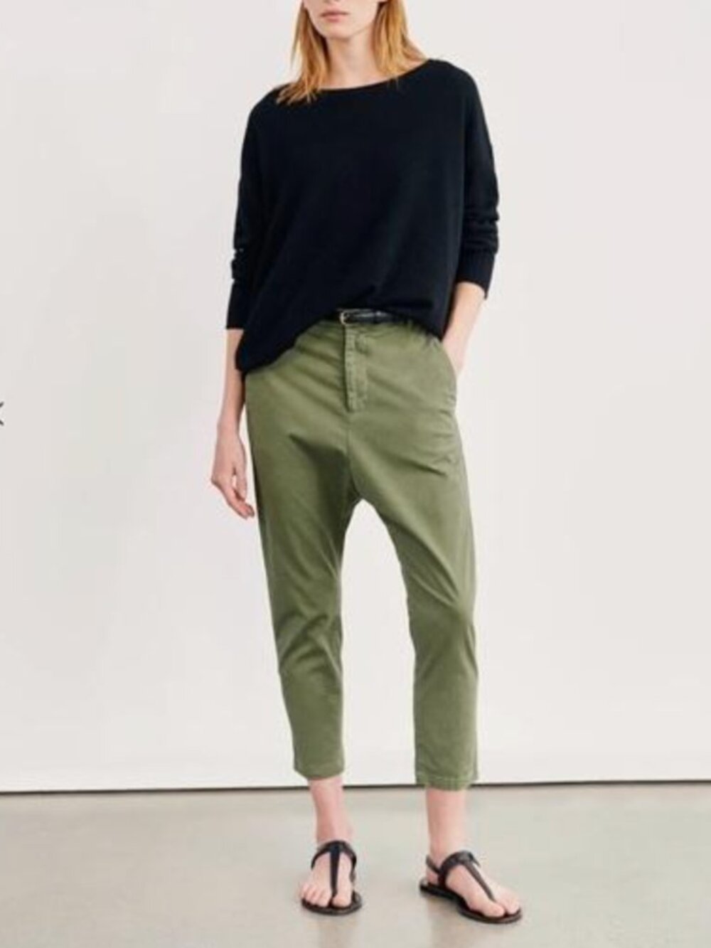 Nili Lotan Paris Drop Crotch Cropped Pants Olive Green Size 2